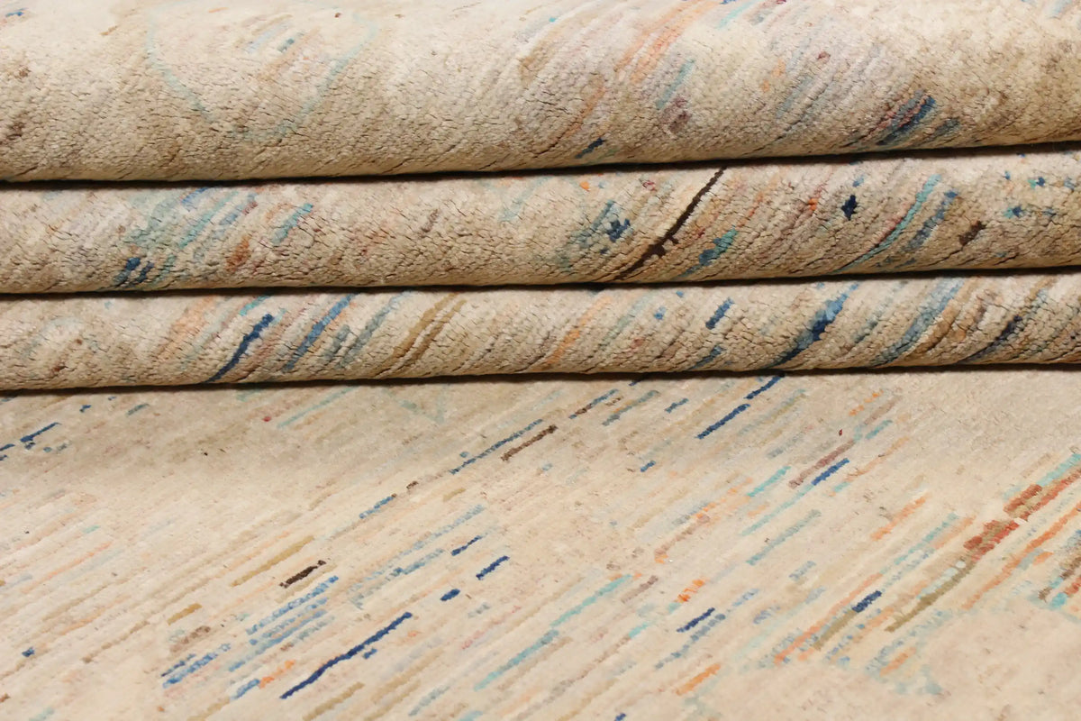 Beiger Orientteppich mit zarten blauen Blüten, 311 × 252 cm – Ansicht 8 des handgeknüpften Wollteppichs