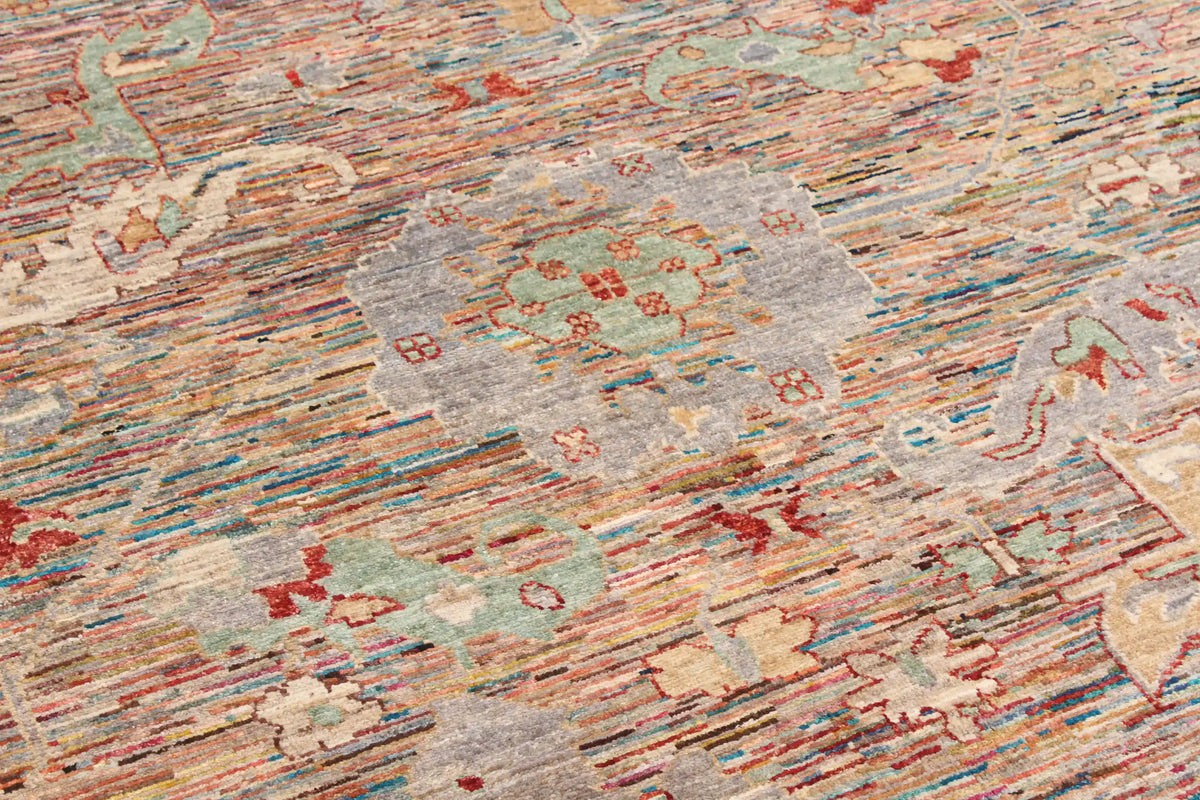 Afghan Rug with Red Rosettes & Ornamental Border, 295 × 247 cm, view 7.
