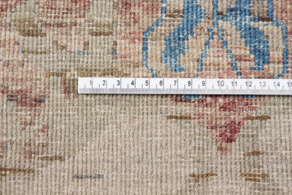 Heller Orientteppich mit großen Rauten in Beige und Blau, 295 × 243 cm – Ansicht 6 des handgeknüpften Wollteppichs