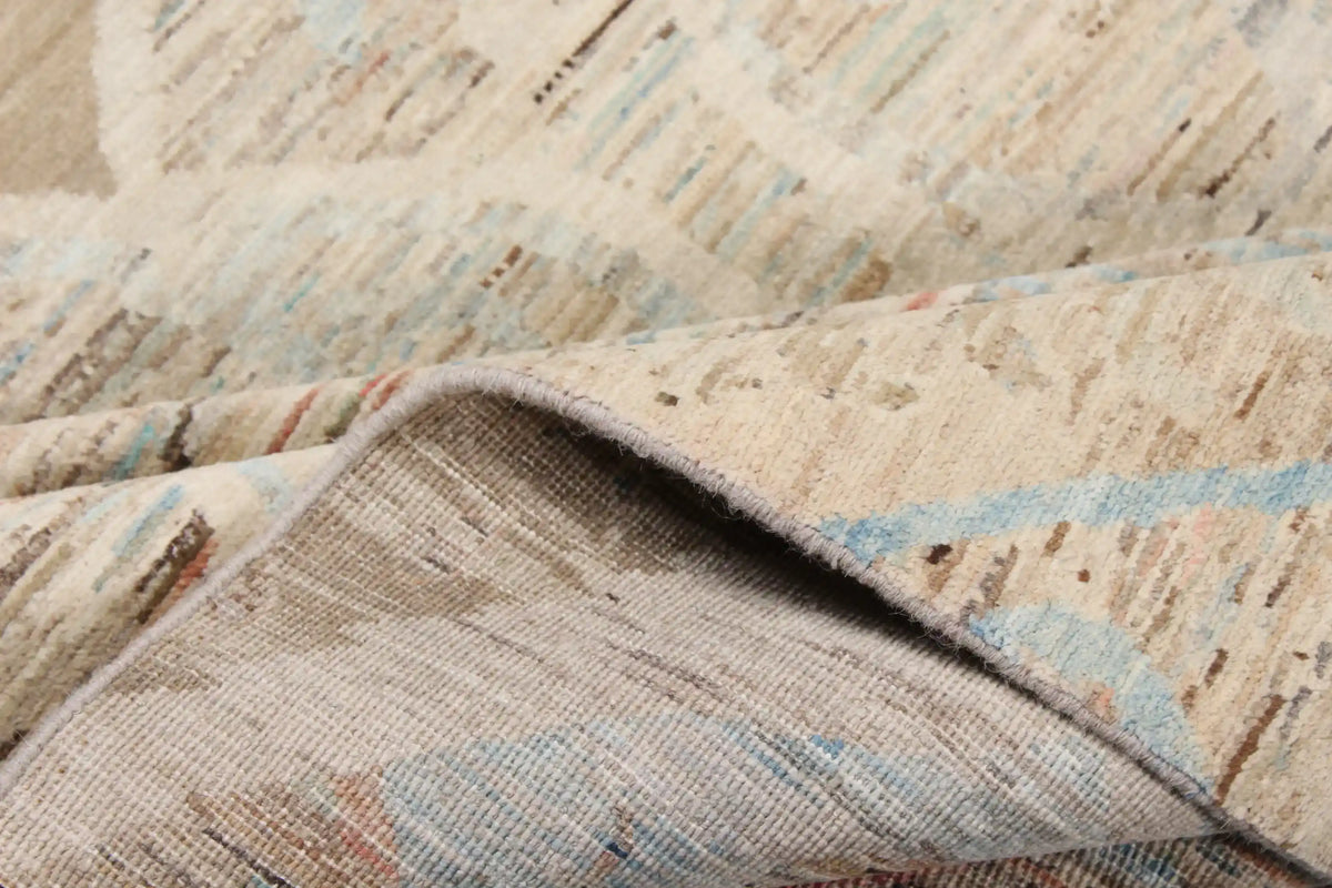 Heller Orientteppich mit großen Rauten in Beige und Blau, 295 × 243 cm – Ansicht 7 des handgeknüpften Wollteppichs