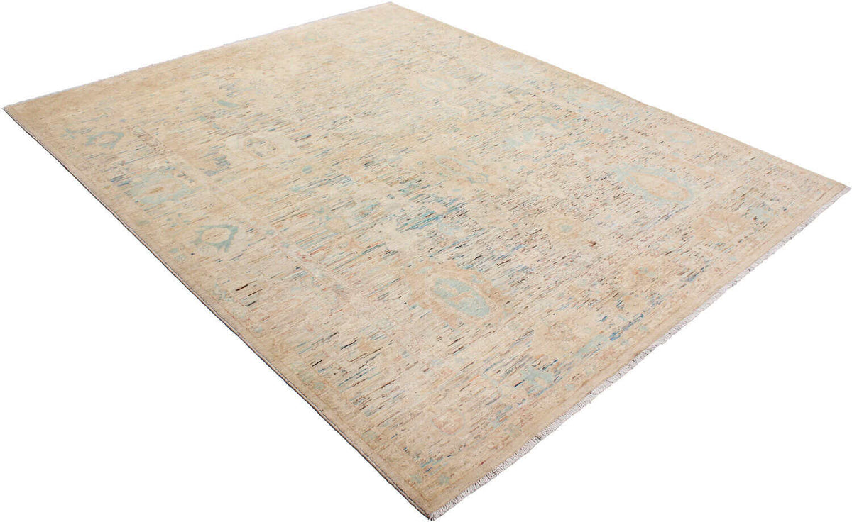 Heller Wollteppich mit pastellblauen Blattornamenten, 301 × 246 cm – weitere Ansicht 3
