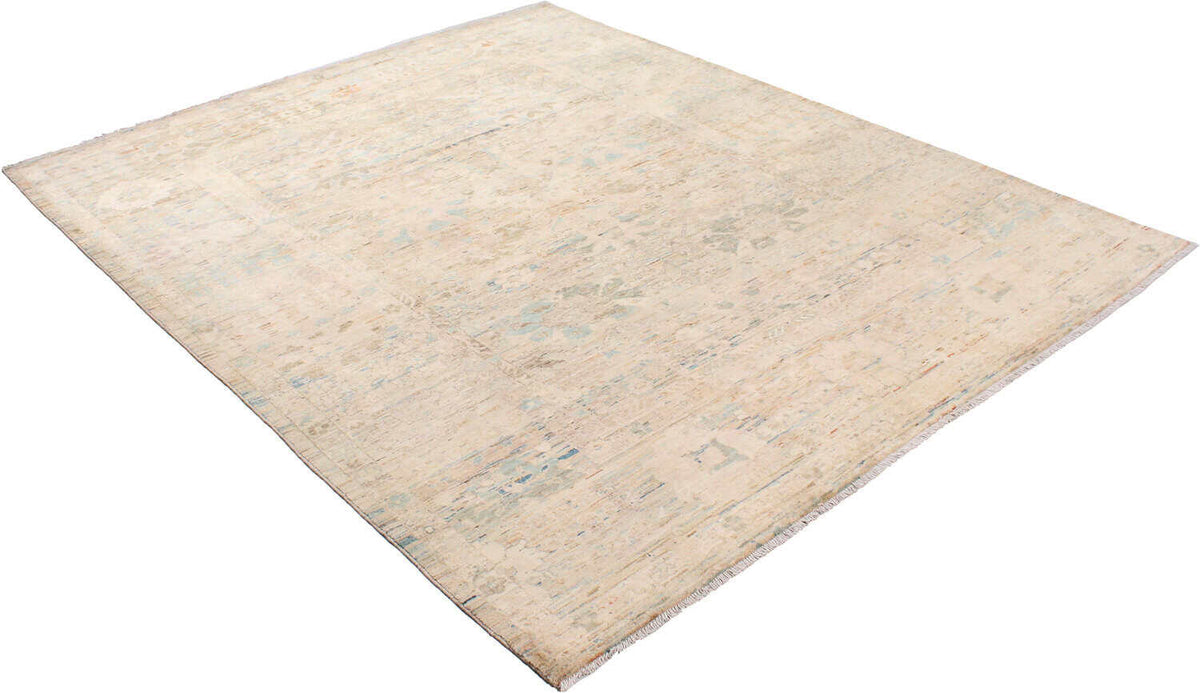Heller Orientteppich mit Blüten in Creme und Pastellblau, 302 × 250 cm – weitere Ansicht 5