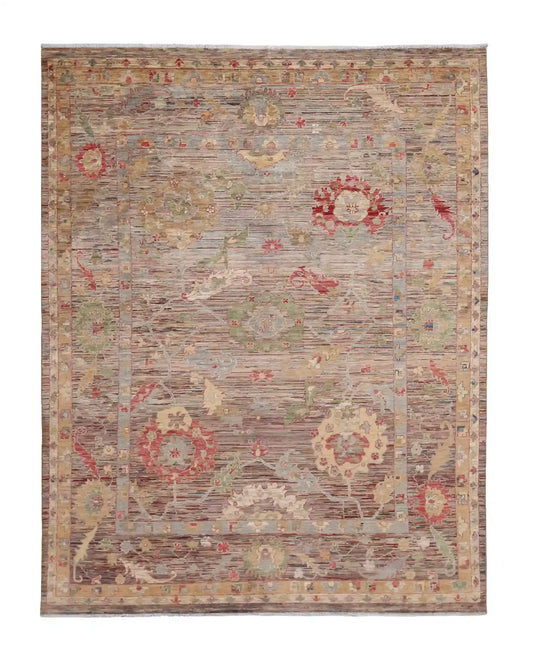 Graurosa Orientteppich mit roten Blüten, 307 × 236 cm – Gesamtansicht