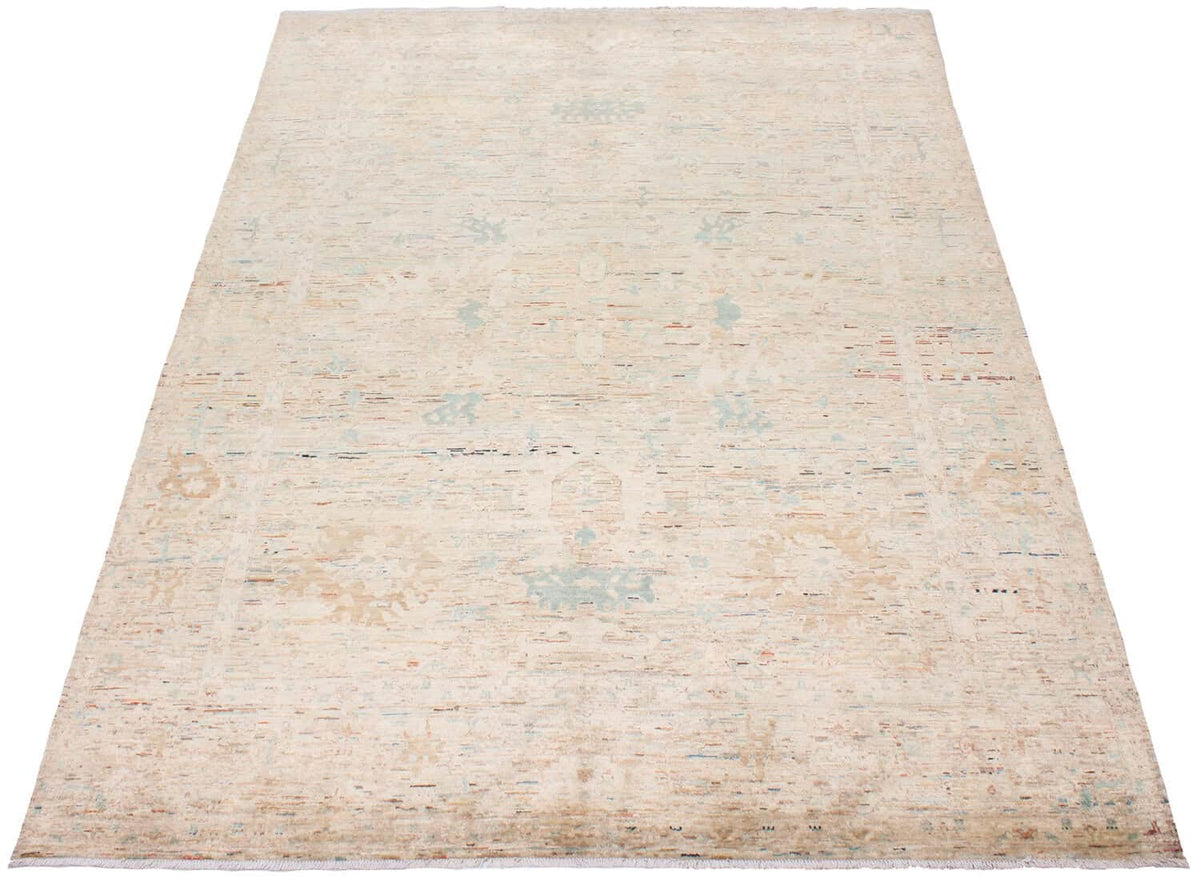 Cremefarbener Wollteppich mit dezenten blauen Blüten, 310 × 245 cm – weitere Ansicht 2
