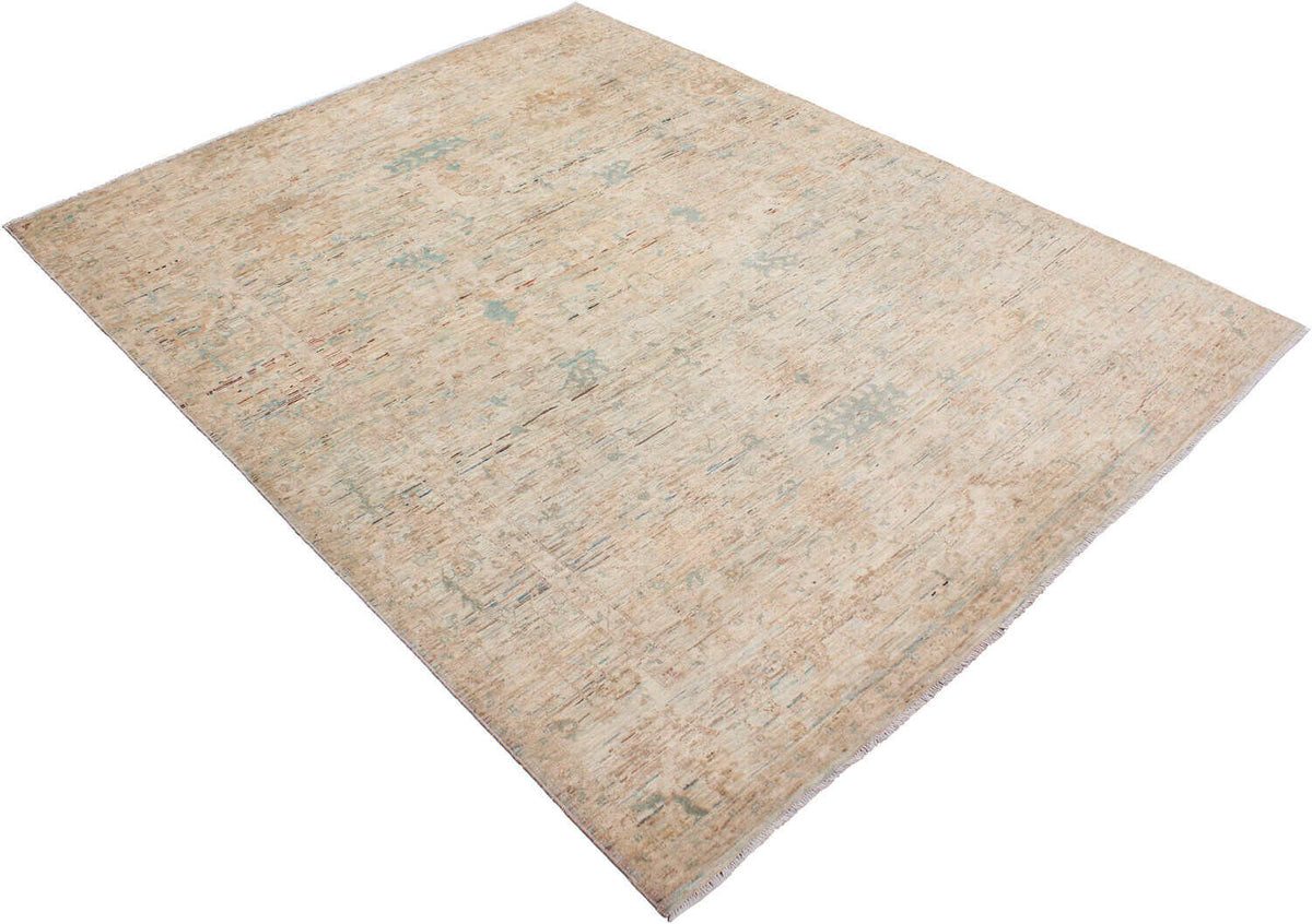 Cremefarbener Wollteppich mit dezenten blauen Blüten, 310 × 245 cm – weitere Ansicht 3