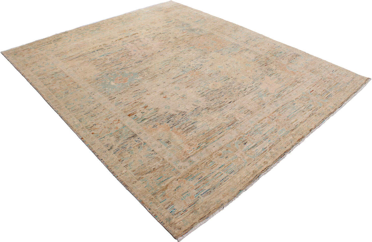 Orientteppich in Sandbeige mit großen pastellblauen Blüten, 302 × 250 cm – weitere Ansicht 3