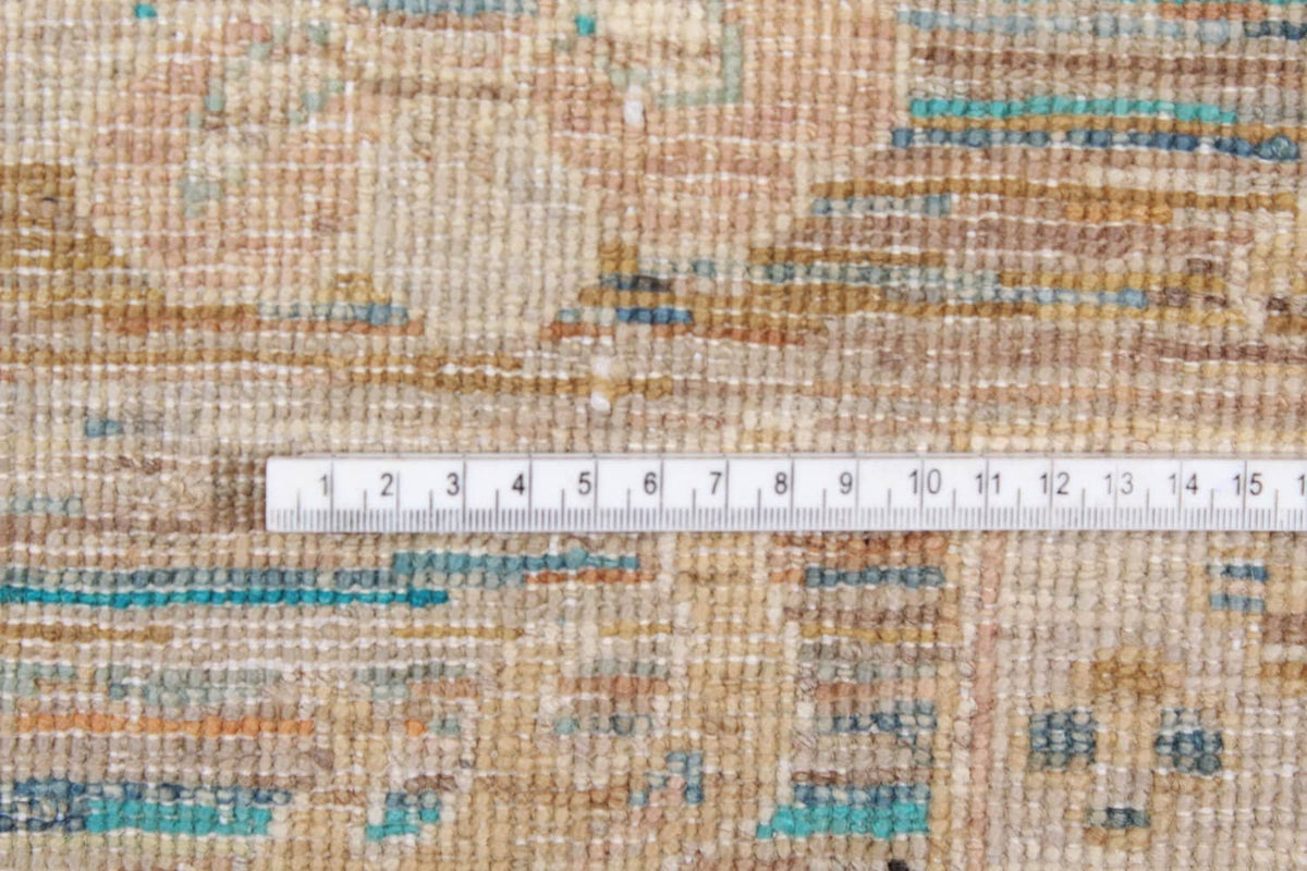 Orientteppich in Sandbeige mit großen pastellblauen Blüten, 302 × 250 cm – weitere Ansicht 7
