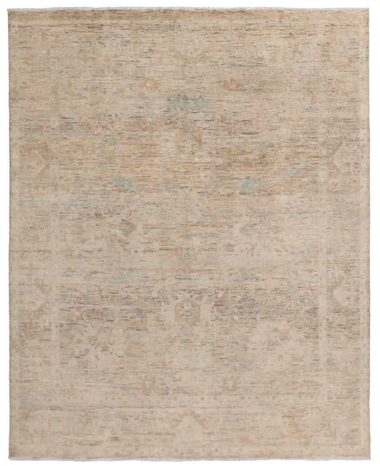 Heller Wollteppich mit feinen Blüten in Creme, 296 × 244 cm, Gesamtansicht