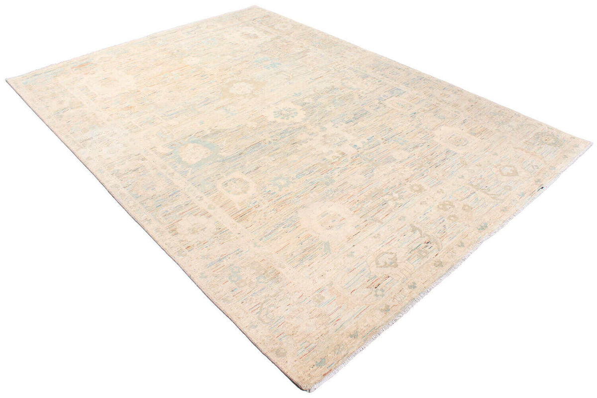 Abstrakter Wollteppich in Creme und Pastellblau, weitere Ansicht 3