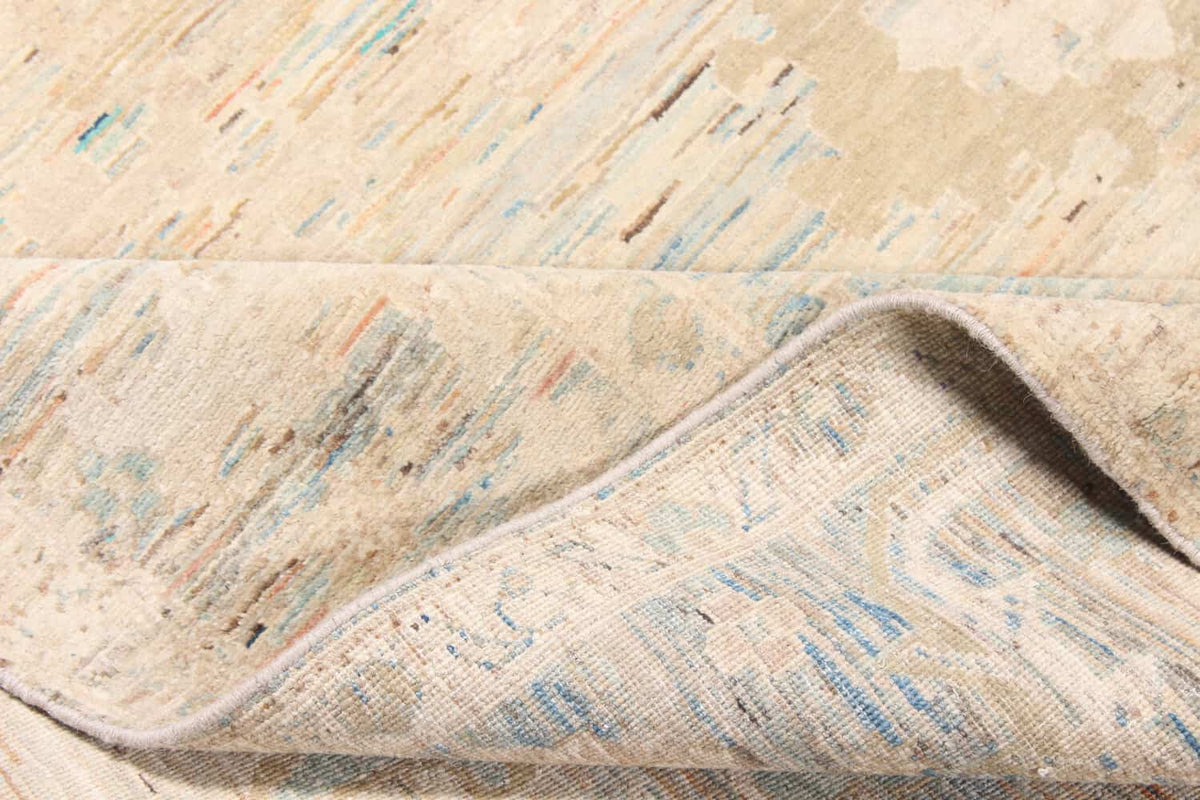 Abstrakter Wollteppich in Creme und Pastellblau, weitere Ansicht 7