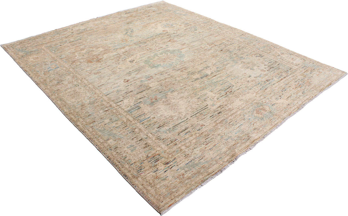 Orientteppich mit mintgrünen Rosetten auf Beige, 293 × 250 cm, weitere Ansicht 3