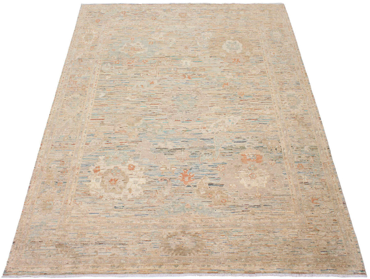 Ockerfarbener Orientteppich mit blauen Blütenakzenten, 301 × 245 cm, weitere Ansicht 9