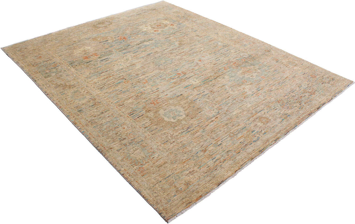 Ockerfarbener Orientteppich mit blauen Blütenakzenten, 301 × 245 cm, weitere Ansicht 2