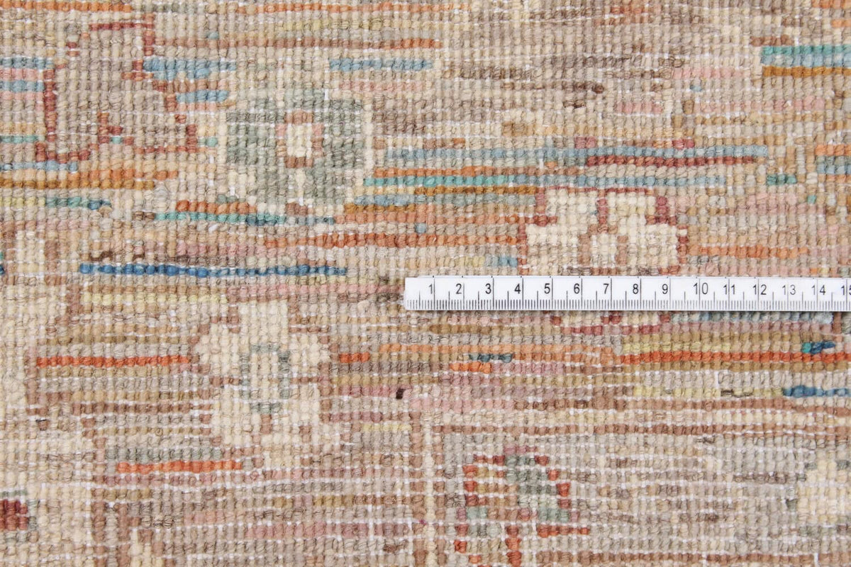 Ockerfarbener Orientteppich mit blauen Blütenakzenten, 301 × 245 cm, weitere Ansicht 3