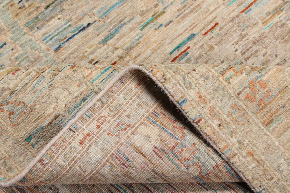 Ockerfarbener Orientteppich mit blauen Blütenakzenten, 301 × 245 cm, weitere Ansicht 4