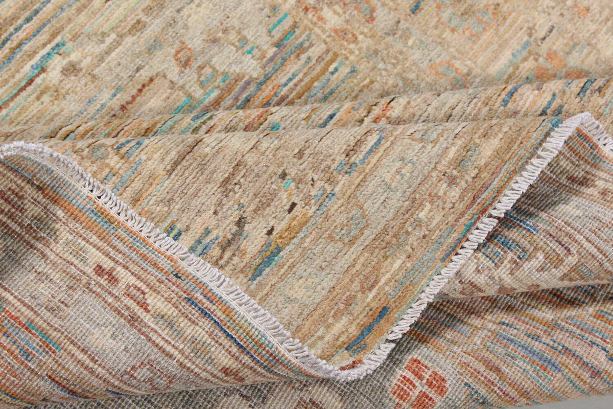 Ockerfarbener Orientteppich mit blauen Blütenakzenten, 301 × 245 cm, weitere Ansicht 5