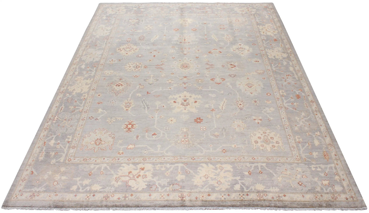 Oushak Rug with Light Flowers & Rust Accents, 395 × 304 cm, view 2.