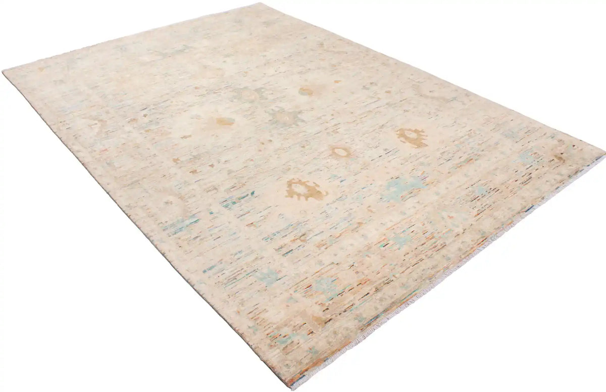 Cream Afghan Rug with Golden Beige Flowers, 356 × 263 cm, view 3.