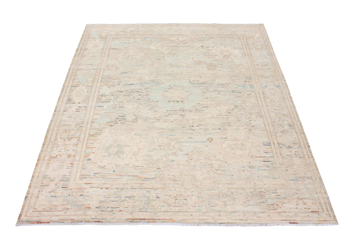 Light Afghan Rug with Blue Rosettes & Border, 297 × 250 cm, view 2.