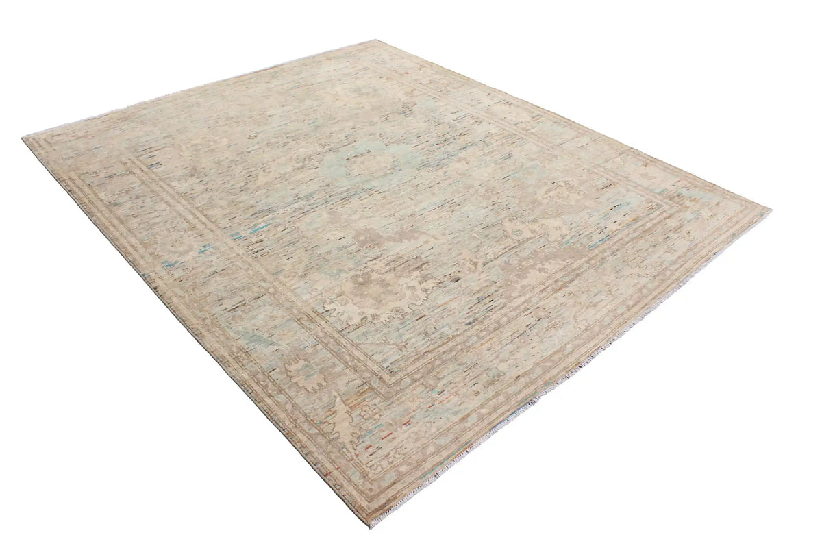 Light Afghan Rug with Blue Rosettes & Border, 297 × 250 cm, view 3.