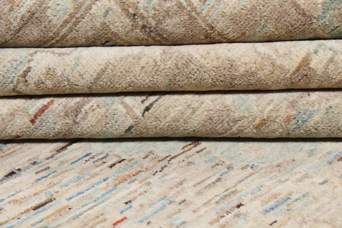 Light Afghan Rug with Blue Rosettes & Border, 297 × 250 cm, view 4.
