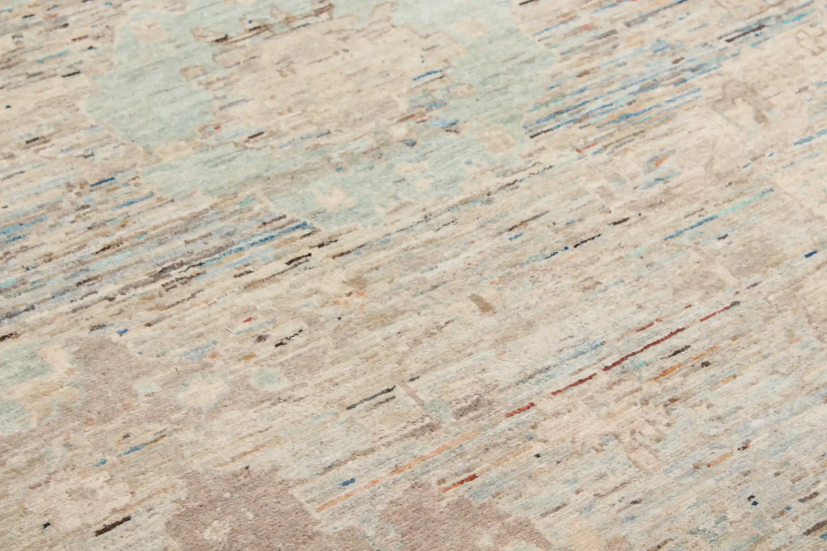 Light Afghan Rug with Blue Rosettes & Border, 297 × 250 cm, view 5.