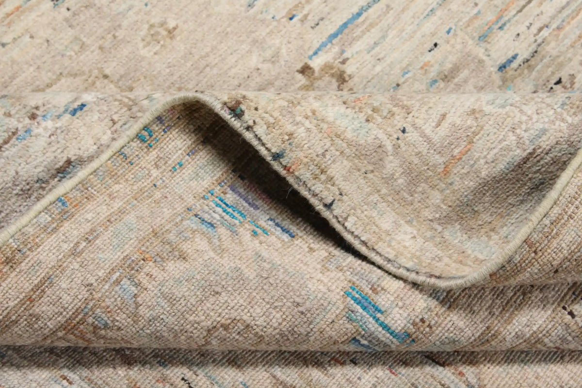 Light Afghan Rug with Blue Rosettes & Border, 297 × 250 cm, view 8.