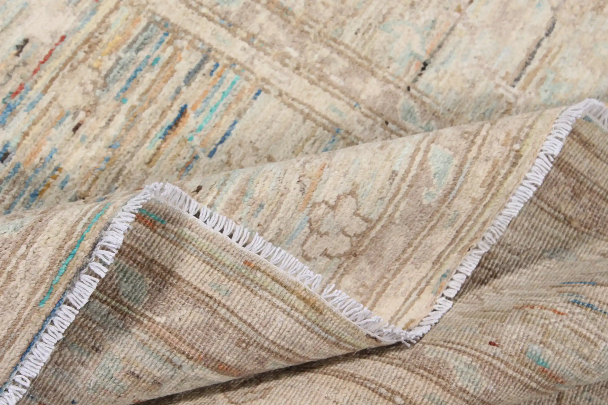 Light Afghan Rug with Blue Rosettes & Border, 297 × 250 cm, view 9.