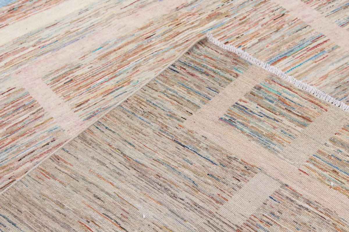 Modern Beige & Blue Afghan Rug with Rectangles, 303 × 250 cm, view 6.