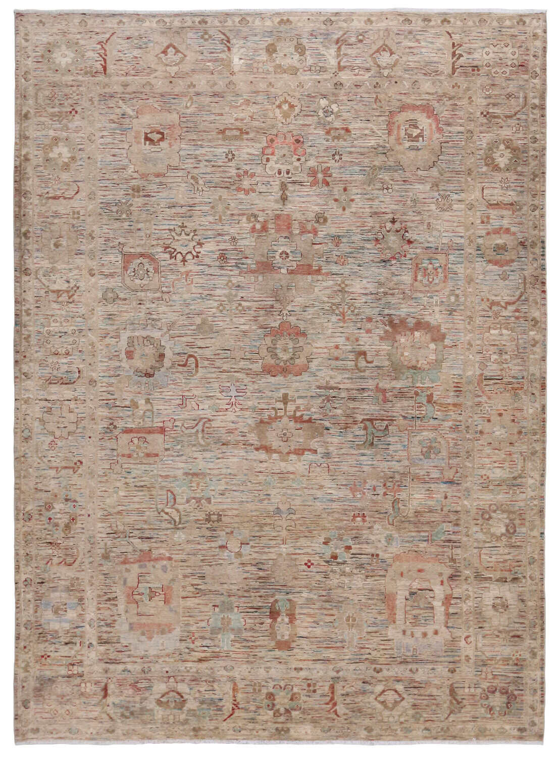 Orientteppich mit kleinen roten Medaillons, 343 × 255 cm, Gesamtansicht