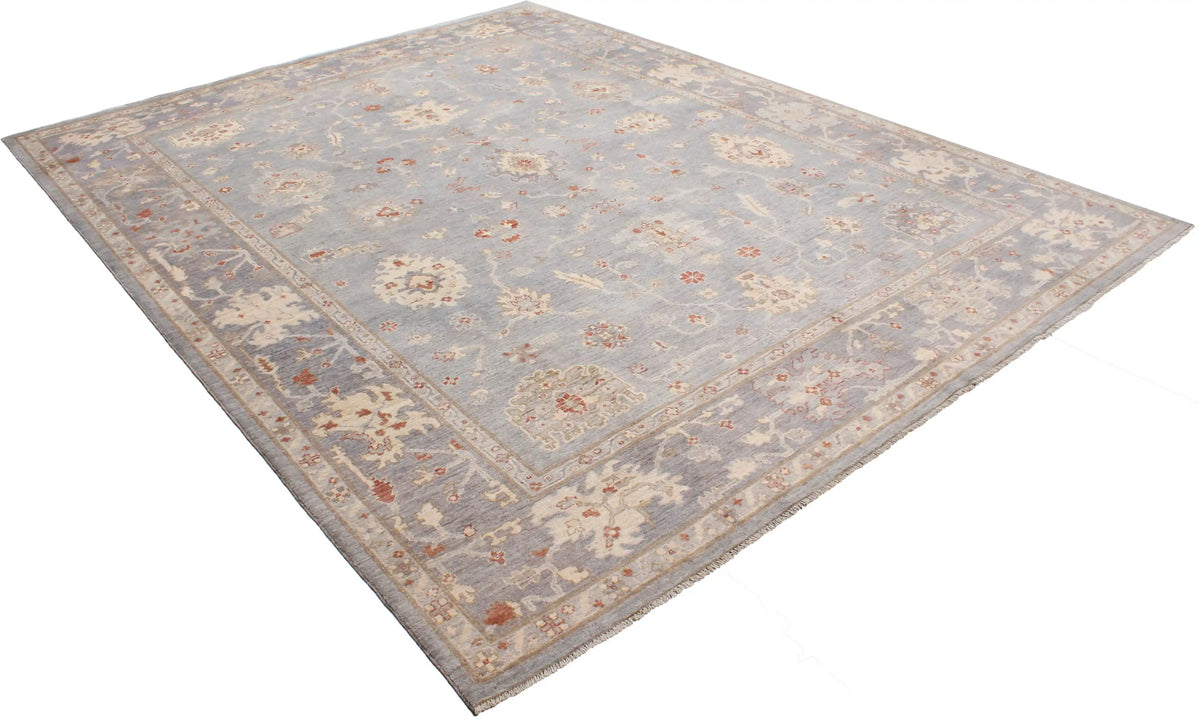 Gray & Cream Oushak Rug with Floral Border, 388 × 304 cm, view 3.
