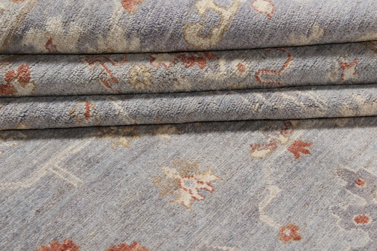 Gray & Cream Oushak Rug with Floral Border, 388 × 304 cm, view 4.
