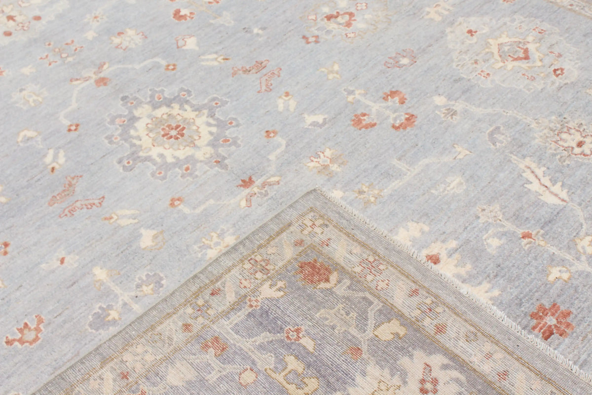 Gray & Cream Oushak Rug with Floral Border, 388 × 304 cm, view 6.