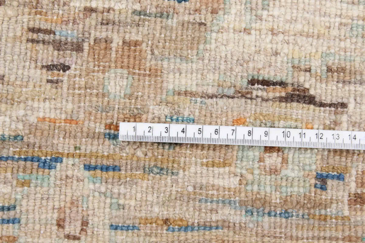 Greige Afghan Rug with Floral Border, 290 × 250 cm, view 8.