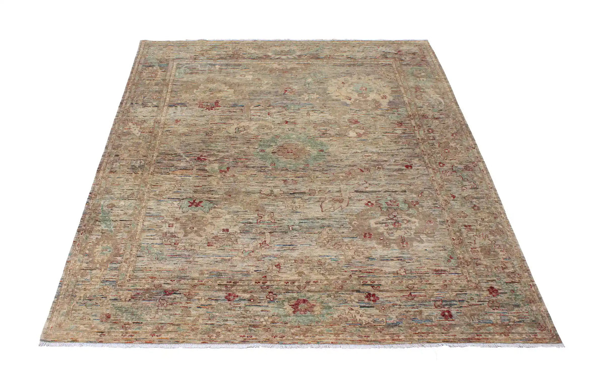 Gray Wool Rug with Small Red Flowers, 293 × 245 cm, view 2.