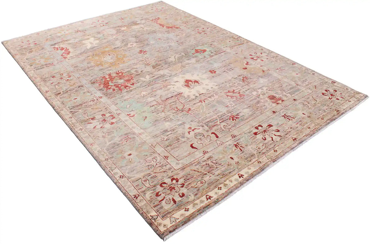 Orientteppich in Rot und Grau mit großen Blüten, 343 × 254 cm – Ansicht 3 des handgeknüpften Wollteppichs