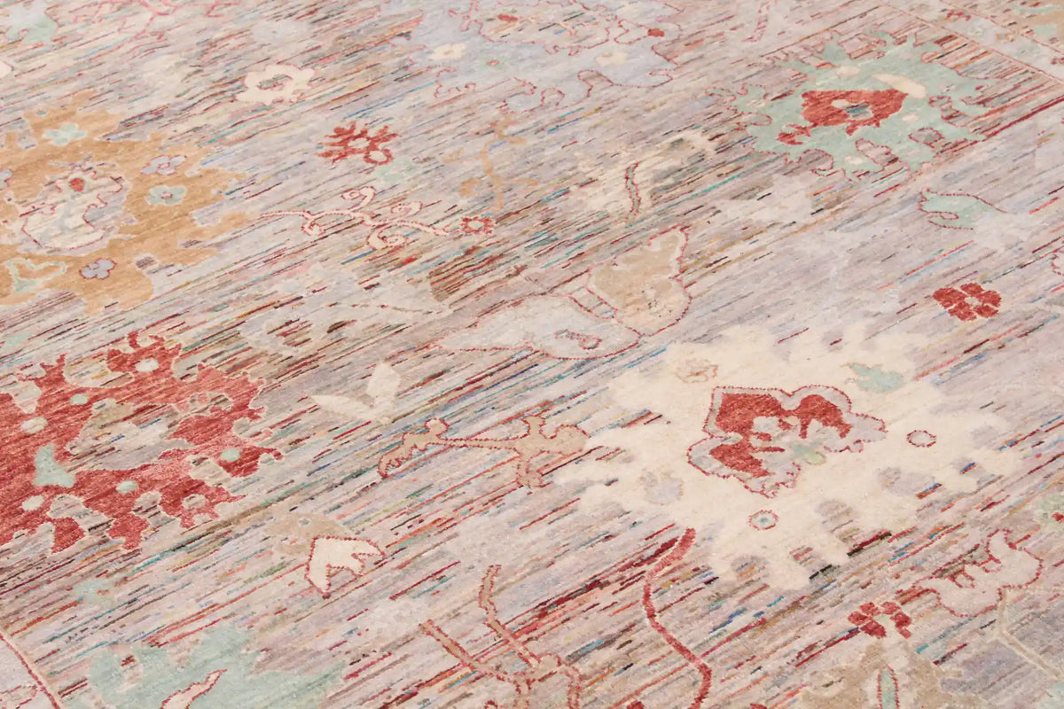 Orientteppich in Rot und Grau mit großen Blüten, 343 × 254 cm – Ansicht 5 des handgeknüpften Wollteppichs