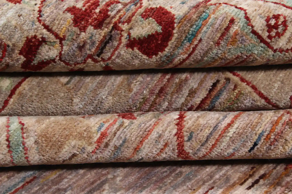 Orientteppich in Rot und Grau mit großen Blüten, 343 × 254 cm – Ansicht 8 des handgeknüpften Wollteppichs