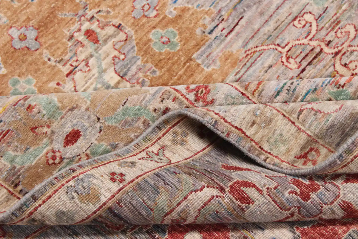 Orientteppich in Rot und Grau mit großen Blüten, 343 × 254 cm – Ansicht 9 des handgeknüpften Wollteppichs