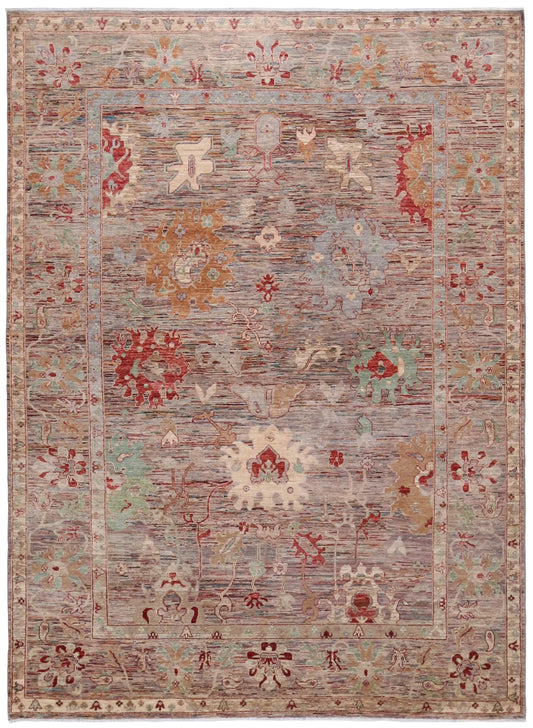 Orientteppich in Rot und Grau mit großen Blüten, 343 × 254 cm – Gesamtansicht