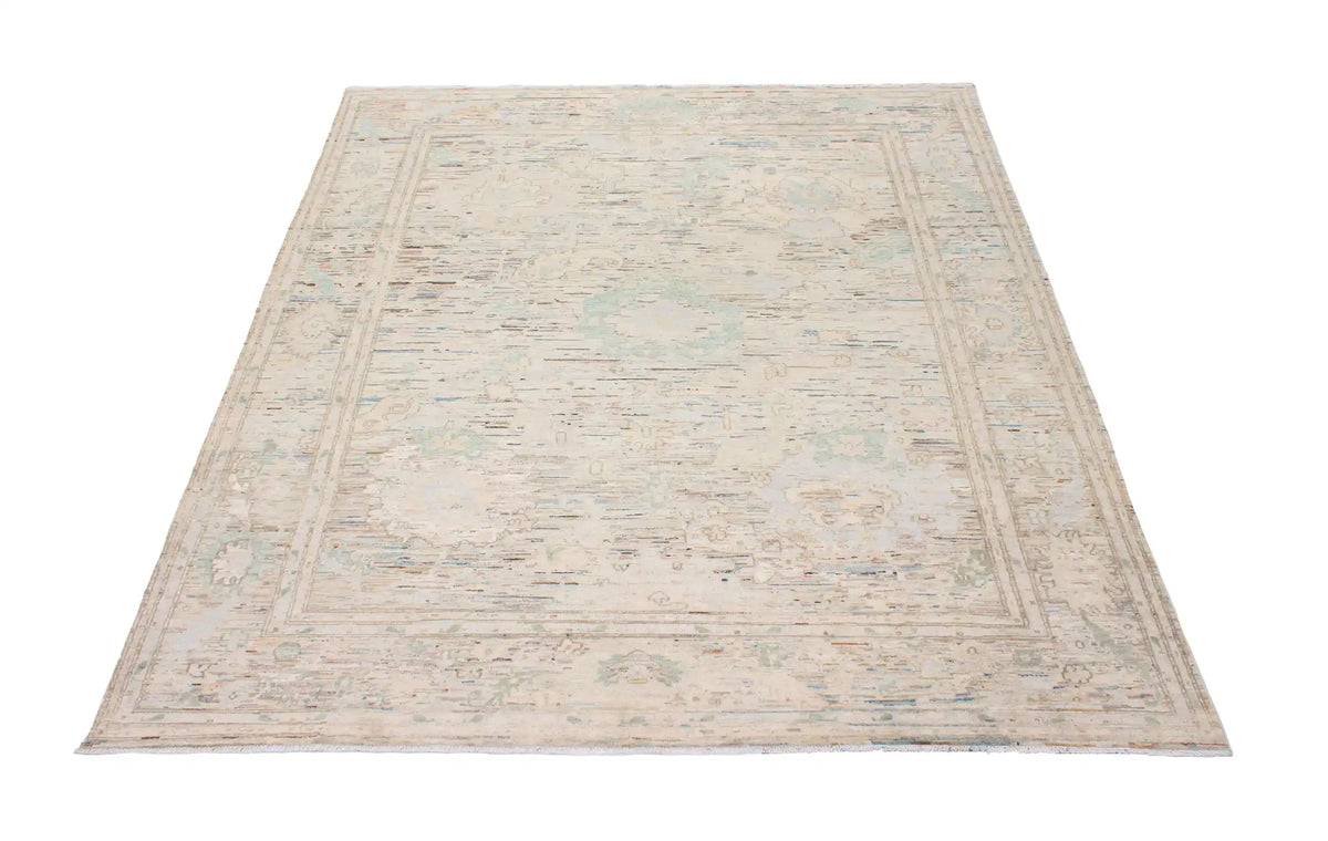 Cream-Gray Afghan Rug with Fine Floral Pattern, 293 × 246 cm, view 2.