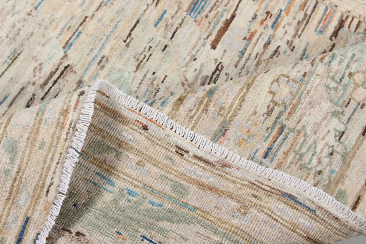 Cream-Gray Afghan Rug with Fine Floral Pattern, 293 × 246 cm, view 4.