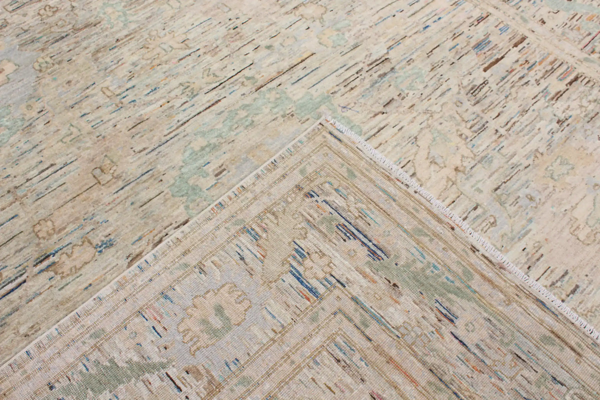 Cream-Gray Afghan Rug with Fine Floral Pattern, 293 × 246 cm, view 6.