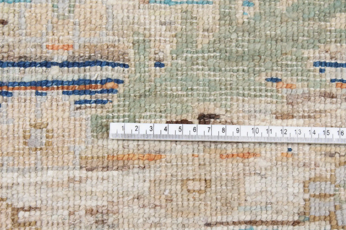 Cream-Gray Afghan Rug with Fine Floral Pattern, 293 × 246 cm, view 7.