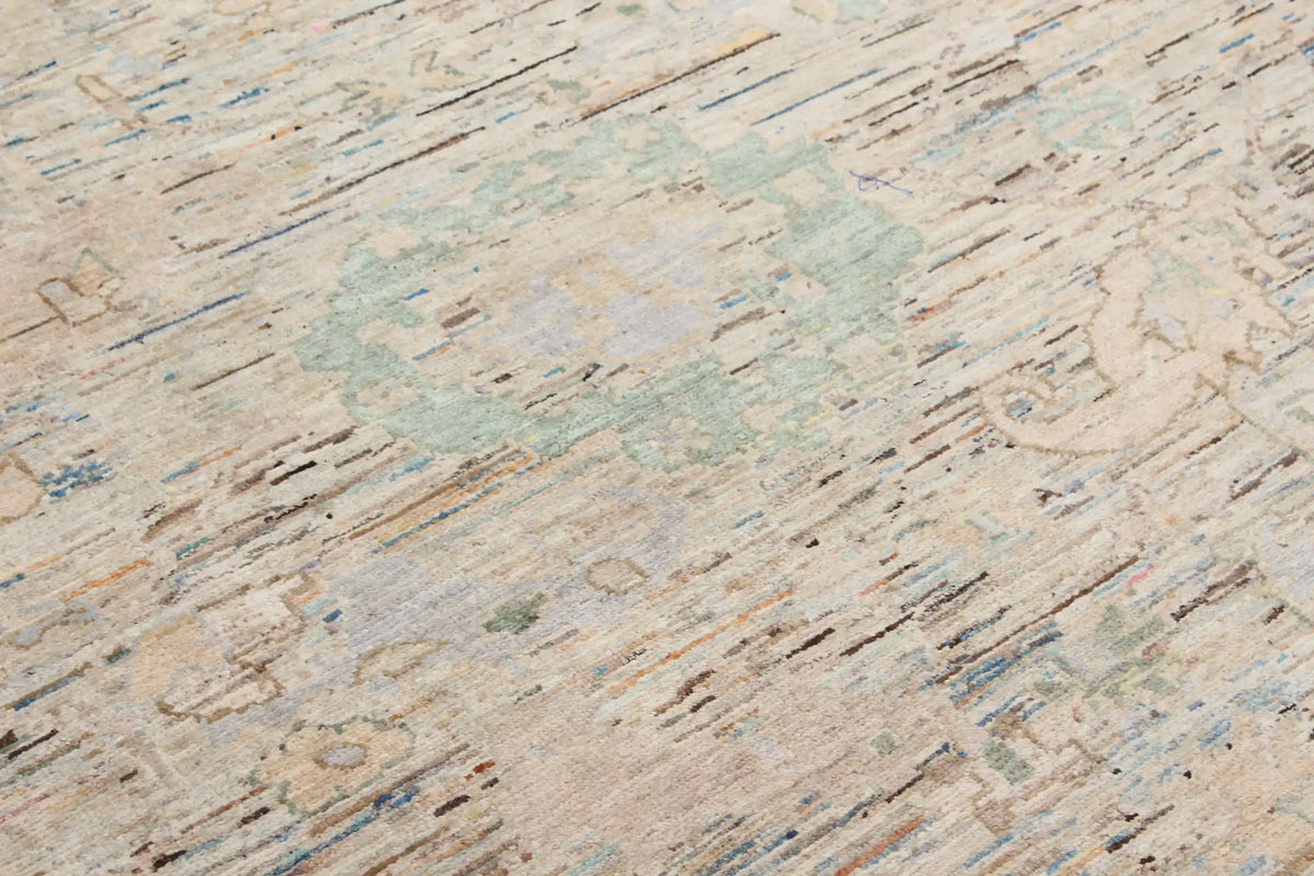 Cream-Gray Afghan Rug with Fine Floral Pattern, 293 × 246 cm, view 8.