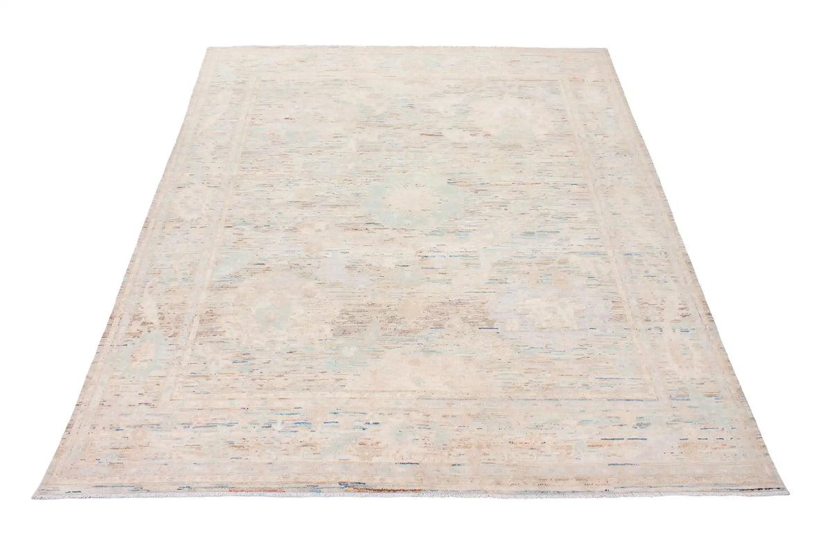 Cremefarbener Orientteppich mit grünen Blüten, 293 × 249 cm – Ansicht 2 des handgeknüpften Wollteppichs