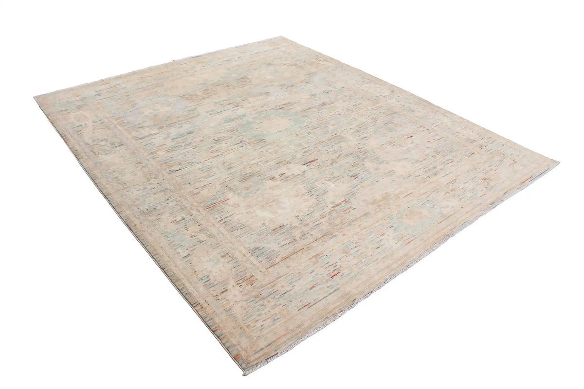 Cremefarbener Orientteppich mit grünen Blüten, 293 × 249 cm – Ansicht 3 des handgeknüpften Wollteppichs