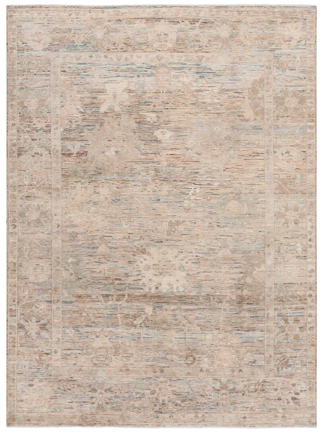 Cream Afghan Rug with Soft Ornamentation, 344 × 256 cm, overall view.