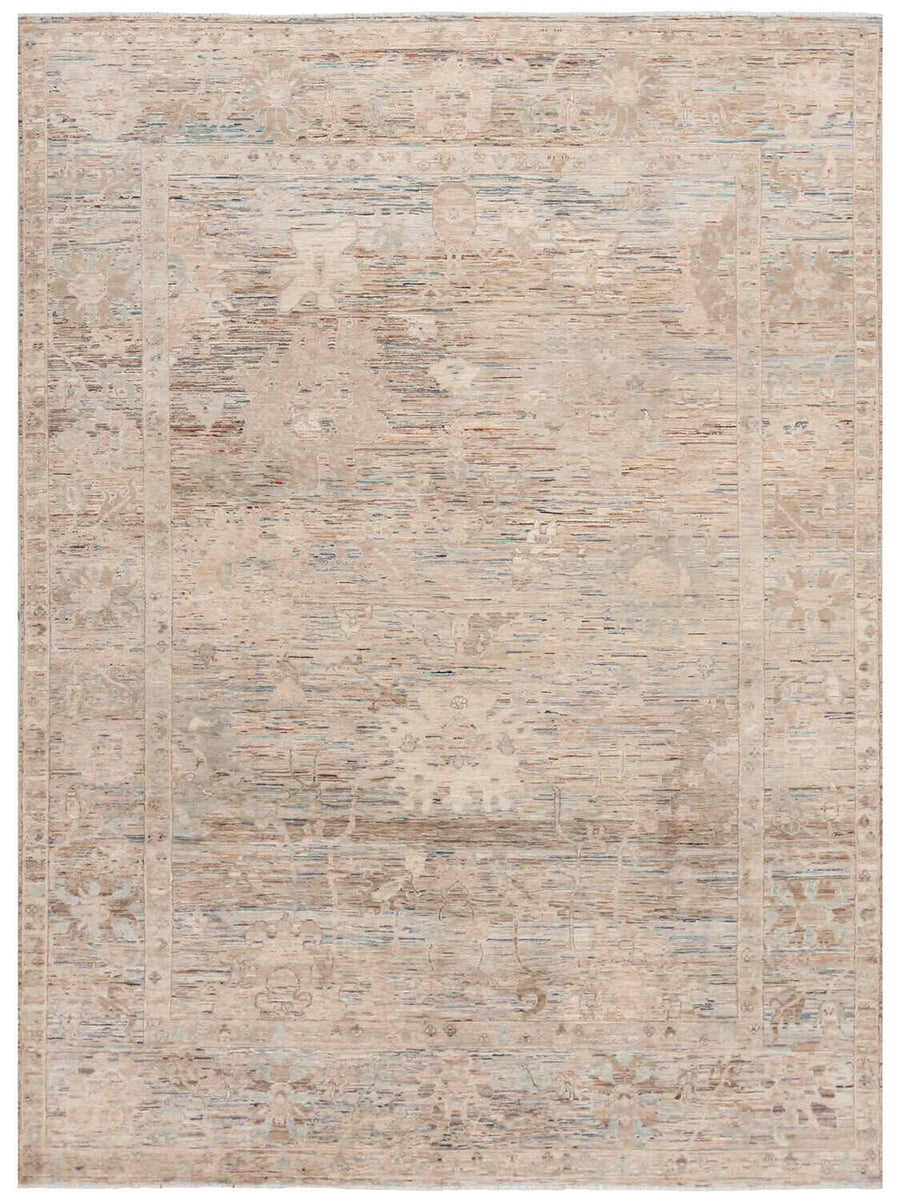 Cream Afghan Rug with Soft Ornamentation, 344 × 256 cm, overall view.
