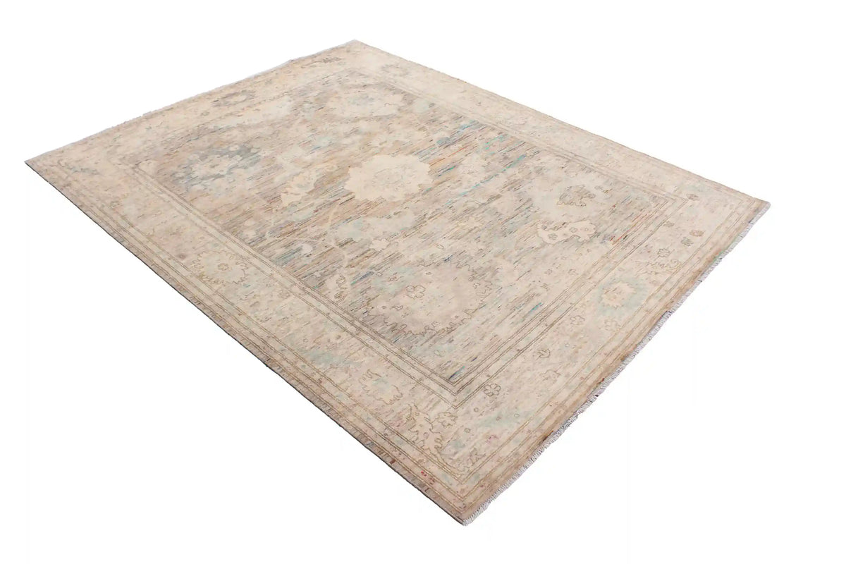 Taupe Afghan Rug with Large Flowers & Border, 295 × 238 cm, view 3.